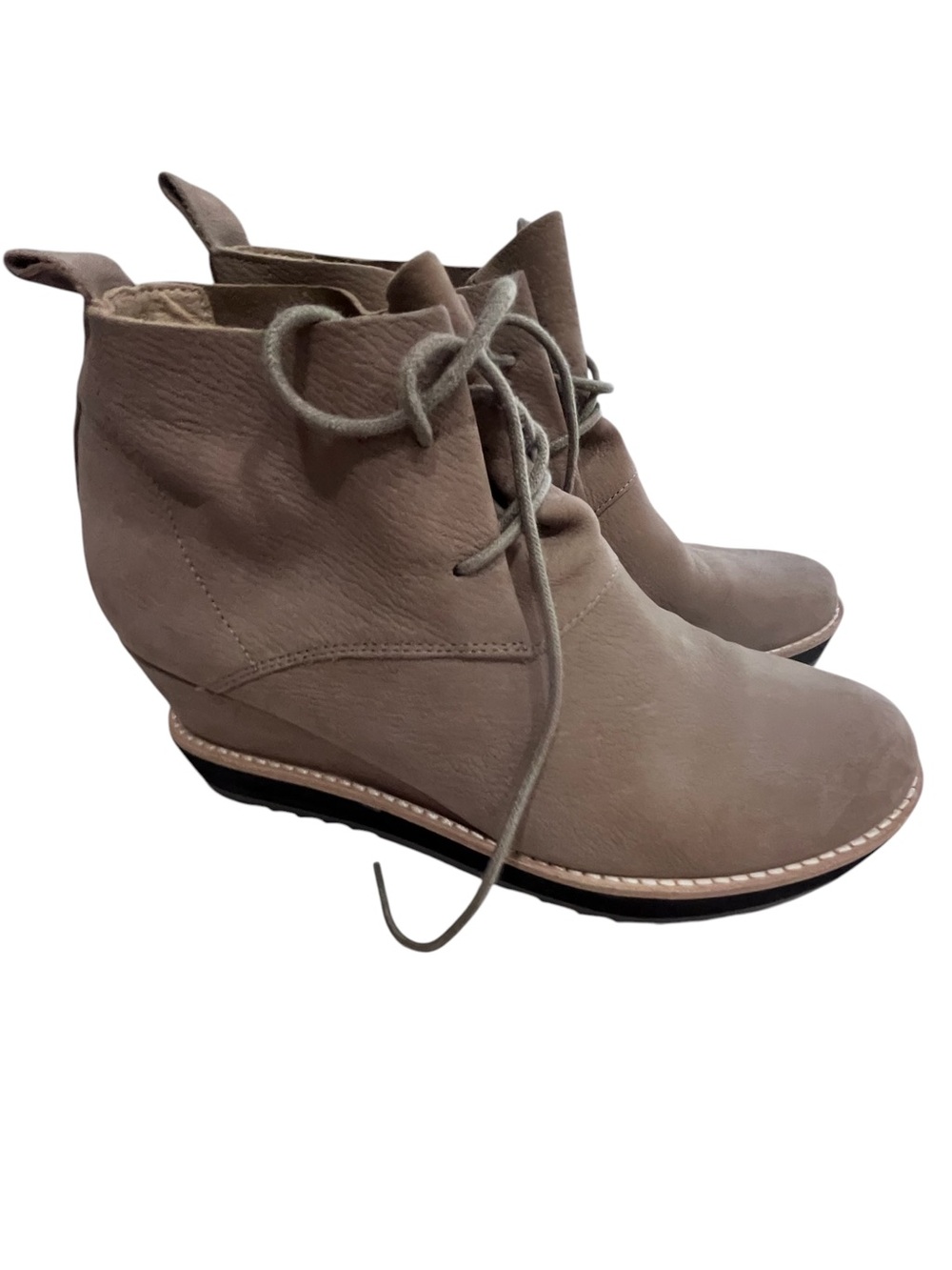 Eileen Fisher Nubuck Taupe brown Lace-Up suede Leather Wedge Ankle Boots Size 9 - Picture 2 of 12